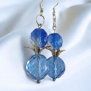 Hand Crafted Sapphire Blue Faceted Crystal Earrings W/ Silver Origami Cranes